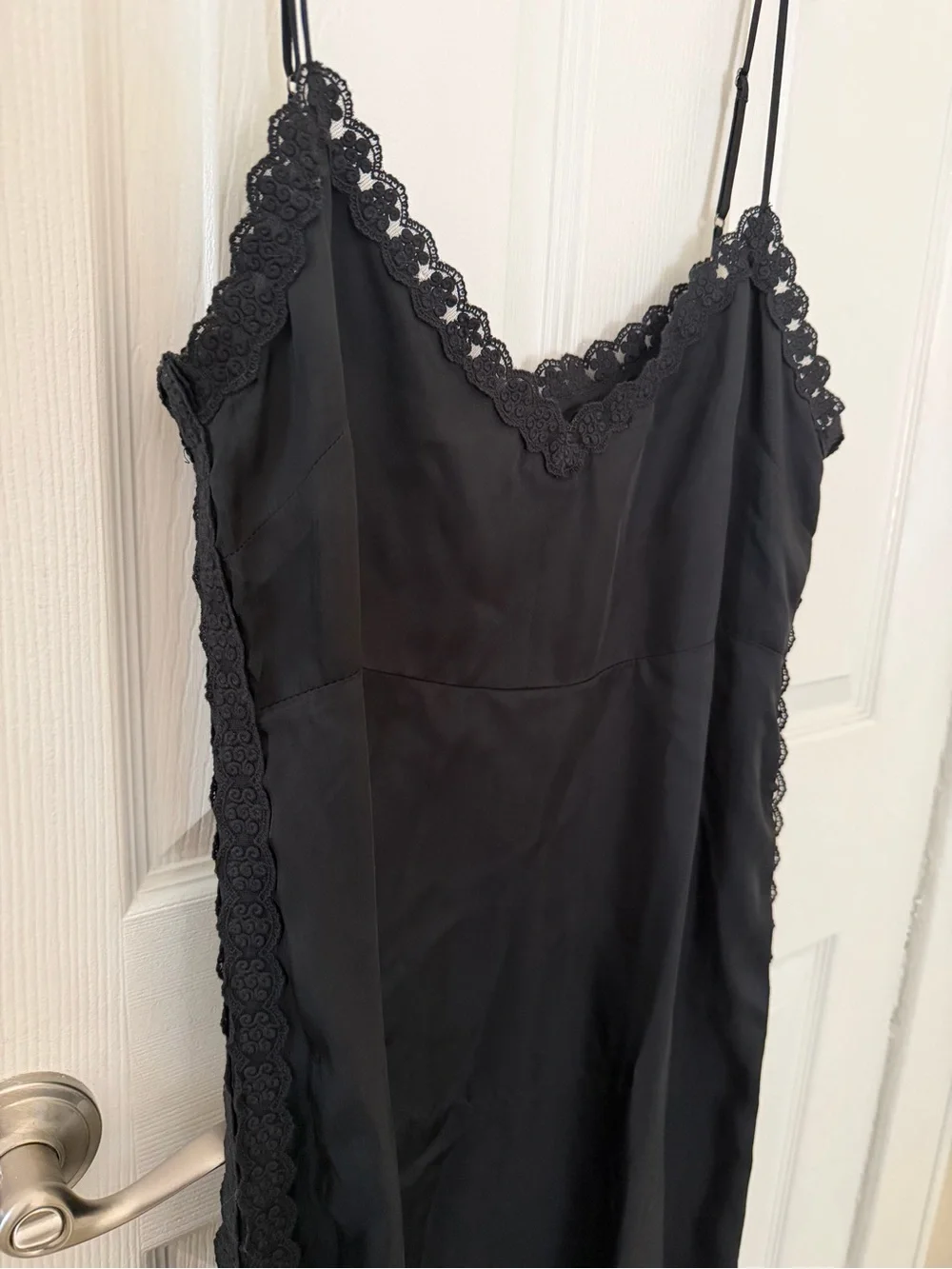 J. Crew Black Lace-Trim Slip Dress